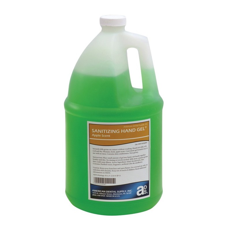 :: AMERICAN DENTAL SUPPLY, INC. -  SANITIZING HAND GEL, GREEN, APPLE SCENT, 128 OZ. PUMP BOTTLE  ::