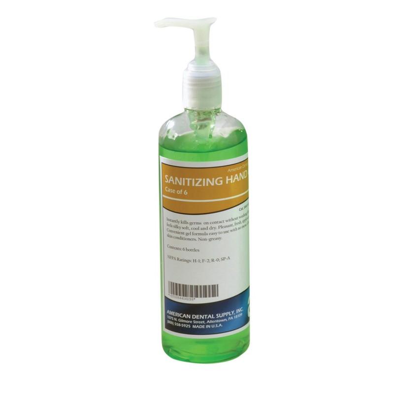 SANITIZING HAND GEL, GREEN, APPLE SCENT, CASE OF  6-16 PUMP BOTTLE