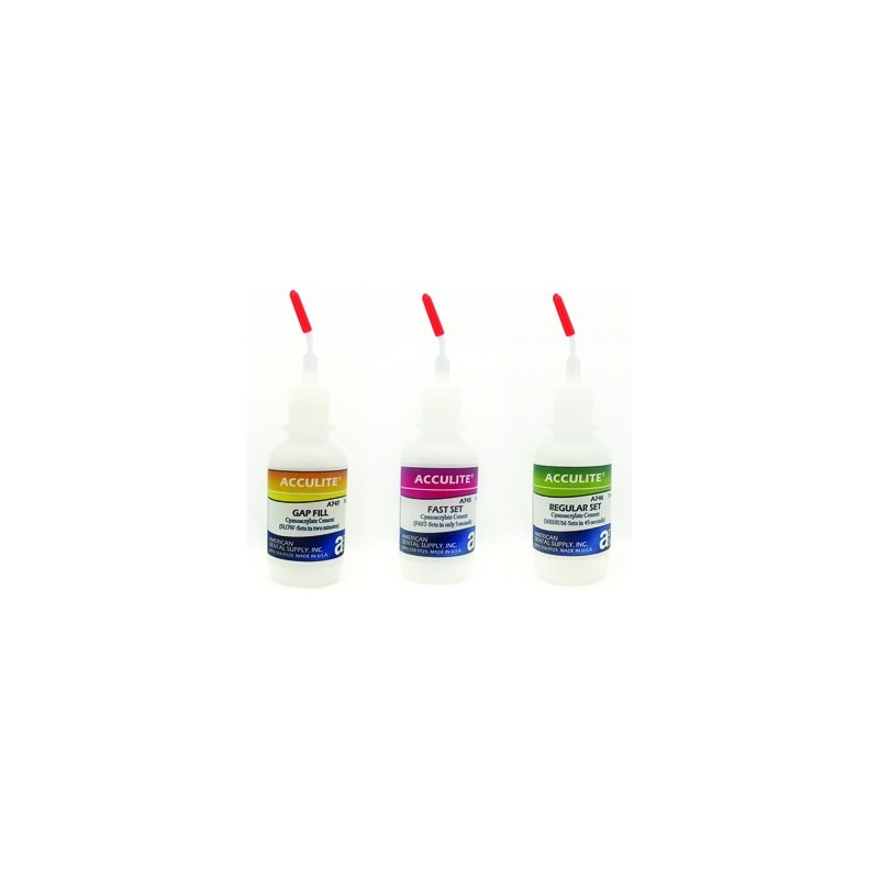 ACCULITE CYANOACRYLATE KIT 3, 3-1/2 OZ. BOTTLES WITH 1 OZ. ACCUSOLV SOLVENT
