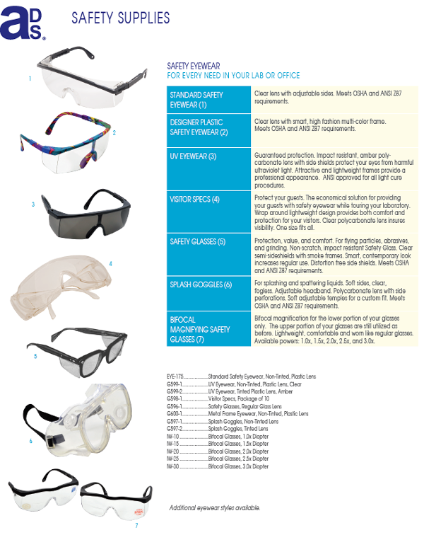 ADS, INC. SAFETY EYEWEAR CHART
